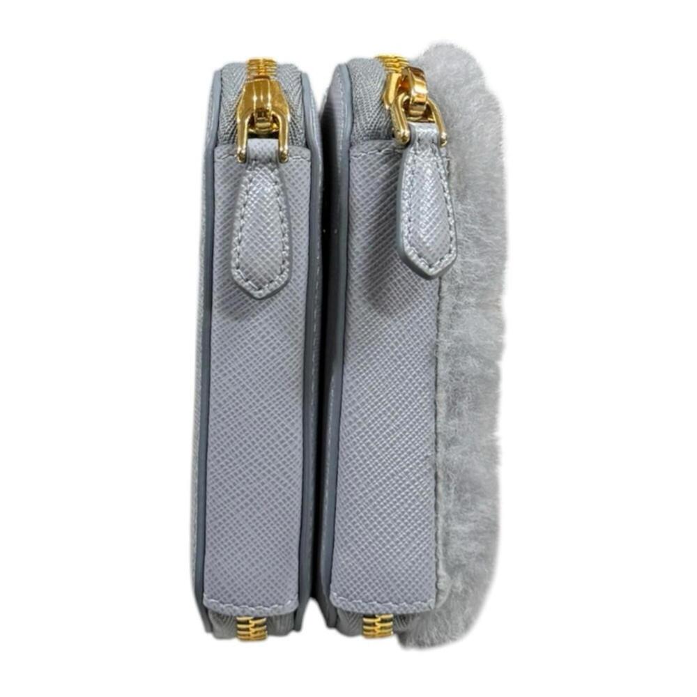 Prada Triangle W Mini Pouch Saffiano Shoulder Bag Leather 1NR015 Gray Women's... - Picture 5 of 9